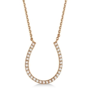 Pave Set Diamond Horseshoe Pendant Necklace 14k Rose Gold 0.25ct - All