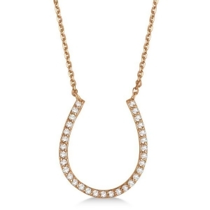 Pave Set Diamond Horseshoe Pendant Necklace 14k Rose Gold 0.25ct - All