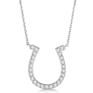 Pave Set Diamond Horseshoe Pendant Necklace 14k White Gold 0.40ct - All