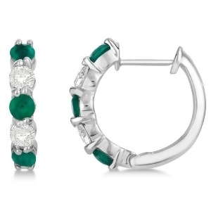 Prong Set Emerald and Diamond Hoop Earrings 14k White Gold 1.64ct - All