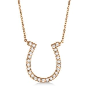 Pave Set Diamond Horseshoe Pendant Necklace 14k Rose Gold 0.40ct - All