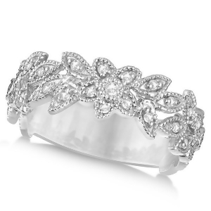 Vintage Style Diamond Flower Ring Pave Set Band 14k White Gold 0.28ct - All