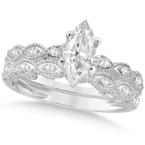 Marquise Antique Style Diamond Bridal Set in 14k White Gold 1.58ct - All