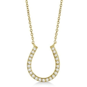 Pave Set Diamond Horseshoe Pendant Necklace 14k Yellow Gold 0.20ct - All