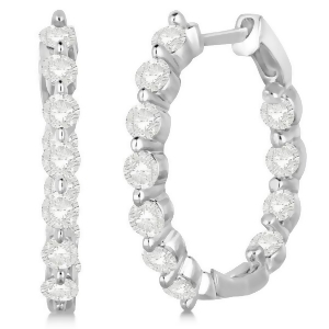 Inside Out Diamond Hoop Earrings Prong Set in 14k White Gold 1.34ct - All