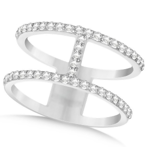 Double Open Circle Abstract Diamond Ring Band 14k White Gold 0.45ct - All
