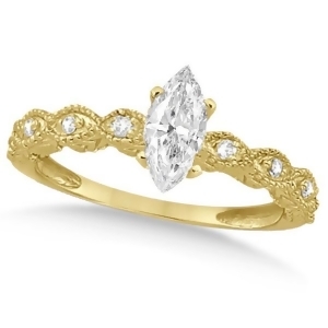 Marquise Antique Diamond Engagement Ring in 14k Yellow Gold 1.00ct - All
