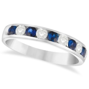 Channel Set Blue Sapphire and Diamond Ring 14k White Gold 0.79ctw - All