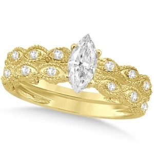 Marquise Antique Style Diamond Bridal Set in 14k Yellow Gold 0.58ct - All
