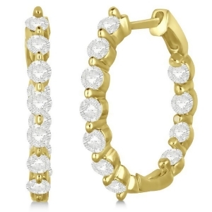 Inside Out Diamond Hoop Earrings Prong Set in 14k Yellow Gold 1.34ct - All