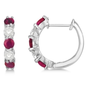 Prong Set Ruby and Diamond Hoop Earrings 14k White Gold 1.94ct - All