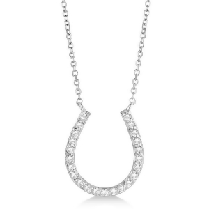 Pave Set Diamond Horseshoe Pendant Necklace 14k White Gold 0.20ct - All