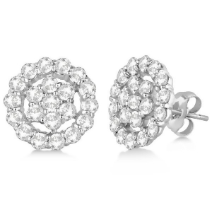 Diamond Cluster Earrings with Halo Pave Set 14k White Gold 2.01ct - All