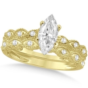 Marquise Antique Style Diamond Bridal Set in 14k Yellow Gold 1.58ct - All