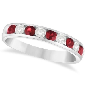 Channel Set Ruby and Diamond Ring Band in 14k White Gold 0.79ctw - All