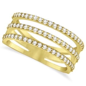 Three Band Diamond Ring Pave Set 14k Yellow Gold 0.60ct - All