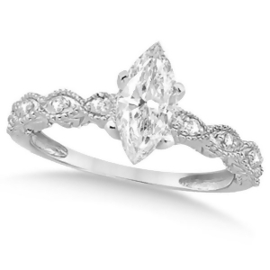 Marquise Antique Diamond Engagement Ring in 14k White Gold 1.50ct - All