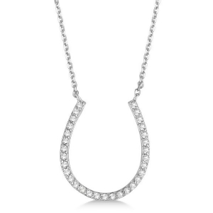 Pave Set Diamond Horseshoe Pendant Necklace 14k White Gold 0.25ct - All