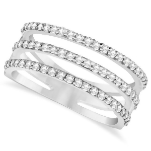 Three Band Diamond Ring Pave Set 14k White Gold 0.60ct - All