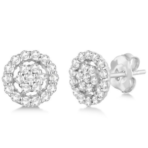Diamond Cluster Earrings with Halo Pave Set 14k White Gold 0.61ct - All