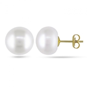 Cultured Freshwater White Pearl Stud Earrings 14k Yellow Gold 10-11mm - All