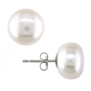 Cultured Freshwater White Pearl Stud Earrings 14k White Gold 10-11mm - All