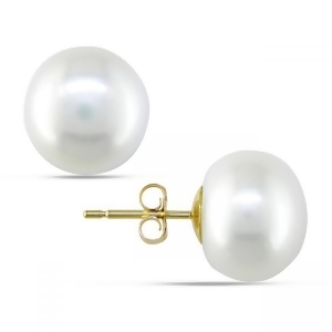 Cultured Freshwater White Pearl Stud Earrings 14k Yellow Gold 11-12mm - All
