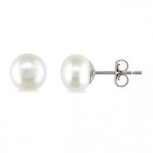 Cultured Freshwater Button Pearl Stud Earrings 14k White Gold 6-7mm - All