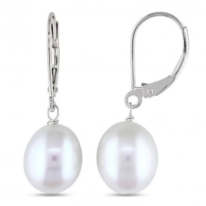 Freshwater White Pearl Drop Earrings w/ Leverbacks 14k W. Gold 8-9mm - All