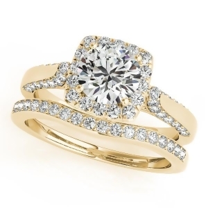 Diamond Accented Square Halo Ring and Band Bridal Set 14k Y. Gold 1.25ct - All
