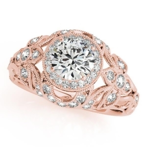 Edwardian Diamond Halo Engagement Ring Floral 14k Rose Gold 1.20ct - All