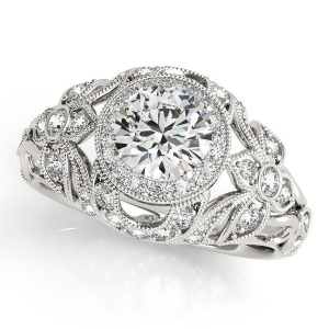 Edwardian Diamond Halo Engagement Ring Floral 14k White Gold 1.20ct - All