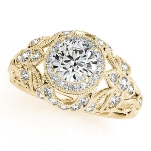 Edwardian Diamond Halo Engagement Ring Floral 14k Yellow Gold 1.20ct - All