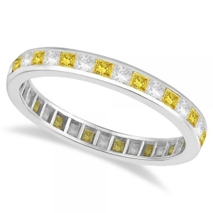 Princess-cut Yellow and White Diamond Eternity Ring 14k White Gold 1.26ct - All