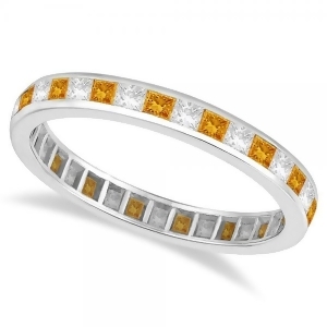 Princess-cut Citrine and Diamond Eternity Ring 14k White Gold 1.26ct - All