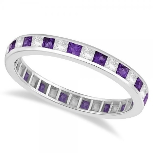 Princess-cut Amethyst and Diamond Eternity Ring 14k White Gold 1.26ct - All