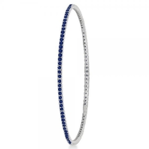 Stackable Blue Sapphire Bangle Eternity Bracelet 14k White Gold 2.60ct - All