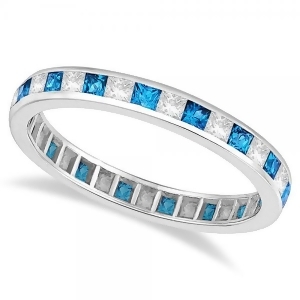 Princess-cut Blue Topaz and Diamond Eternity Ring 14k White Gold 1.26ct - All