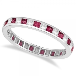 Princess-cut Ruby and Diamond Eternity Ring 14k White Gold 1.26ct - All
