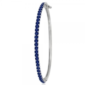 Luxury Stackable Blue Sapphire Bangle Bracelet 14k White Gold 4.00ct - All