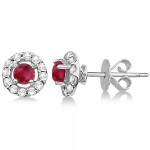 Floating Ruby and Diamond Stud Earrings 14K White Gold 0.96ct - All