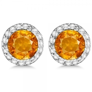 Diamond and Citrine Earrings Halo 14K White Gold 1.15ct - All