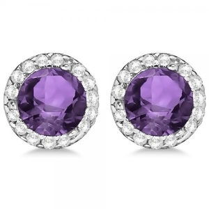Diamond and Amethyst Earrings Halo 14K White Gold 1.15tcw - All