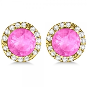 Diamond and Pink Sapphire Earrings Halo 14K Yellow Gold 1.15ct - All