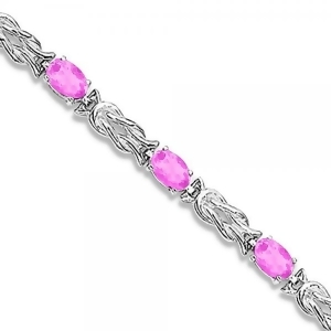 Oval Pink Sapphires Love Knot Link Bracelet 14k White Gold 5.50ct - All