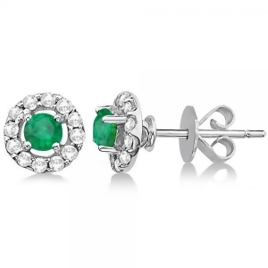 Floating Emerald and Diamond Stud Earrings 14K White Gold 0.96ct - All