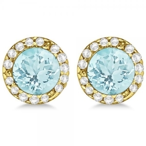 Diamond and Aquamarine Earrings Halo 14K Yellow Gold 1.15ct - All