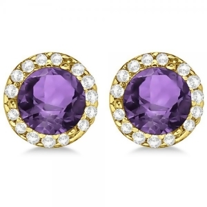 Diamond and Amethyst Earrings Halo 14K Yellow Gold 1.15ct - All