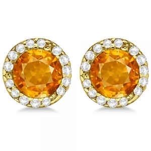 Diamond and Citrine Earrings Halo 14K Yellow Gold 1.15ct - All