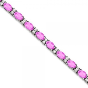 Diamond and Oval Cut Pink Sapphire Tennis Bracelet 14k White Gold 9.25ct - All